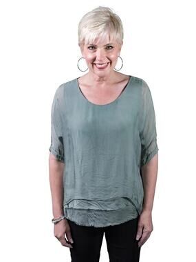NEW Tina Stephens Adriana Silk Top One Size  Made in Italy OLIVE GREEN